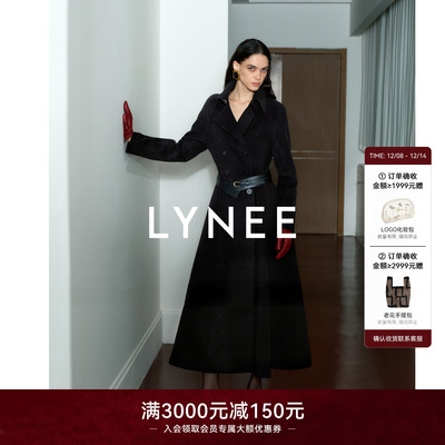 LYNEE【女主角】韩系千金风赫本A字裙摆收腰黑色苏力羊驼毛大衣