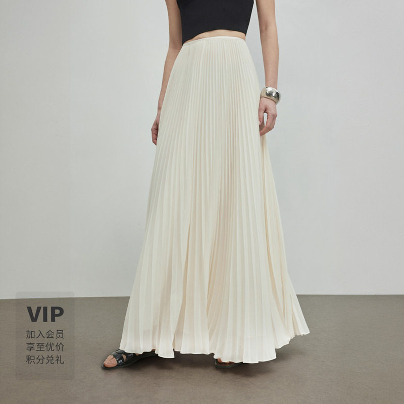 LYNEE气质雪纺纱裙 白色大裙摆半身裙女春季优雅长款梨形百褶伞裙