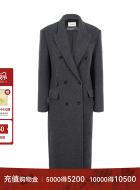 LYNEE【波茨坦】戗驳领丝羊毛大衣  简约灰色直身廓形长外套