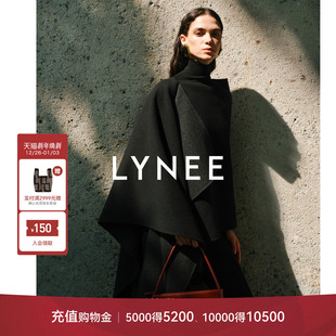 桑蚕丝羊毛双面呢披肩斗篷Row风轻量大衣 缪斯之夜 LYNEE 黑标