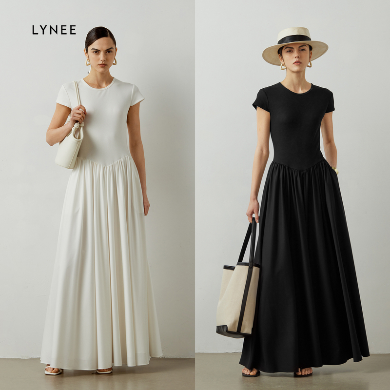 秒-【胡可推荐】LYNEE法式圆领连衣裙女赫本风显瘦抗皱大摆长裙