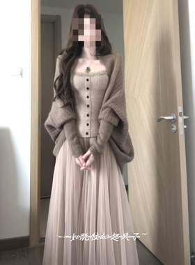 韩系针织开衫吊带半身裙子套装