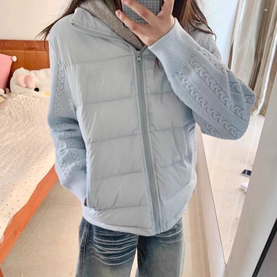 设计感针织袖羽绒棉服女