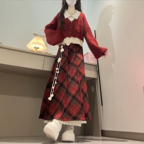 新年穿搭红色两件套装女秋冬装