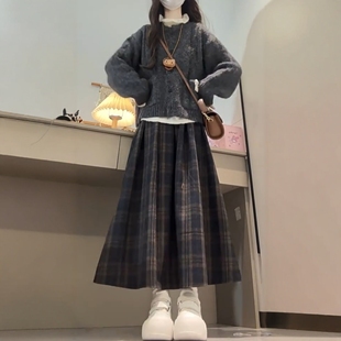 2025新款 女冬装 巨好看一整套穿搭 学院风针织毛衣外套裙子套装 韩式