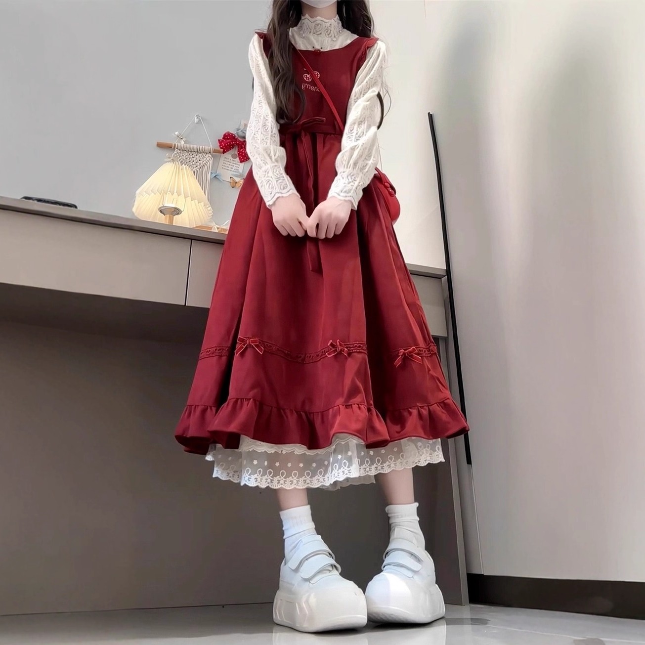 新年战袍红色连衣裙子套装女冬装