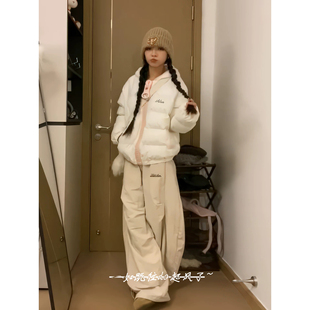 甜美可爱小熊耳朵连帽棉服外套女冬季学院风大拉链棉衣棉袄面包服