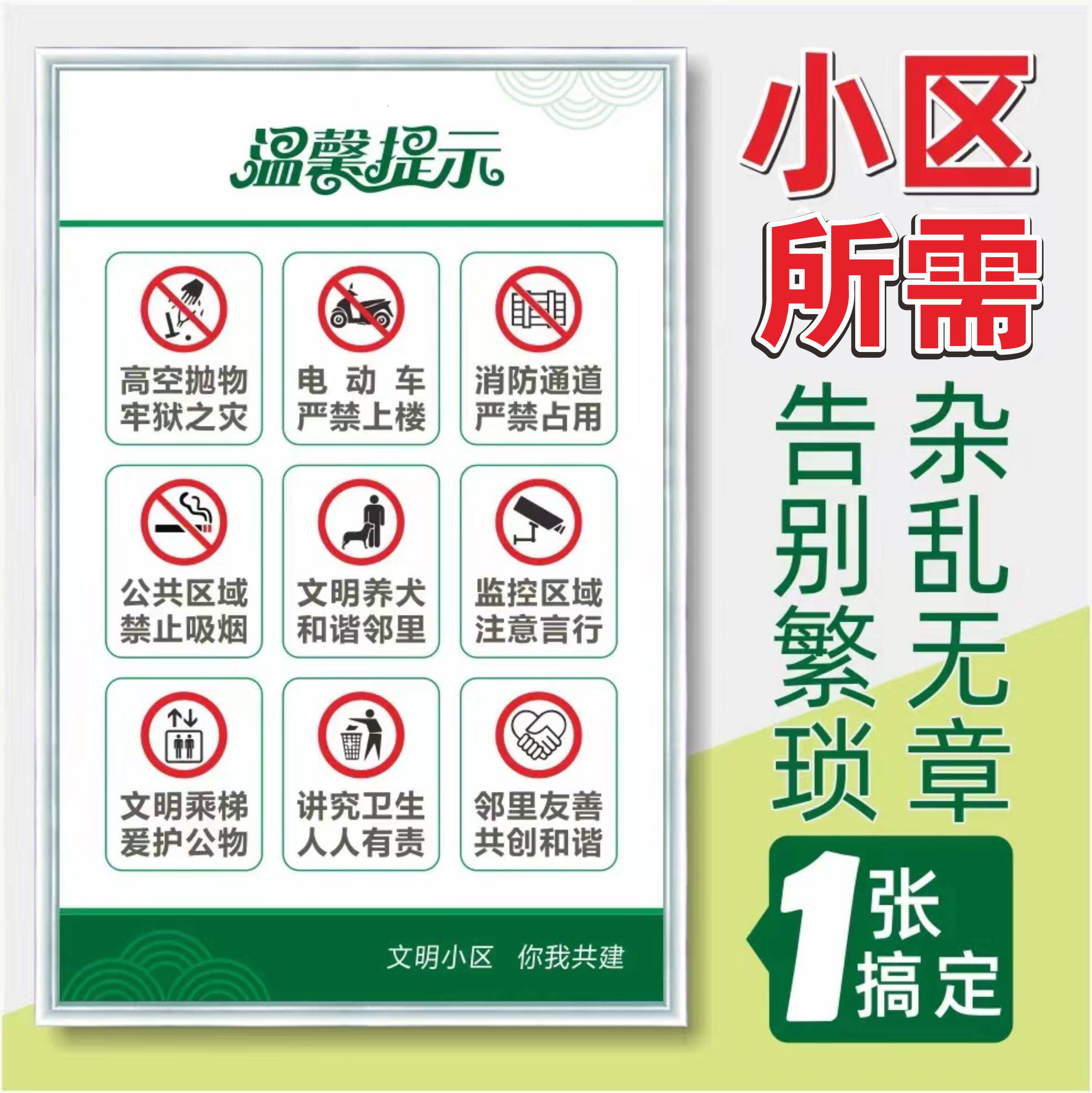 物业温馨提示牌文明养犬标识牌拒绝禁止严禁高空抛物提示牌定制