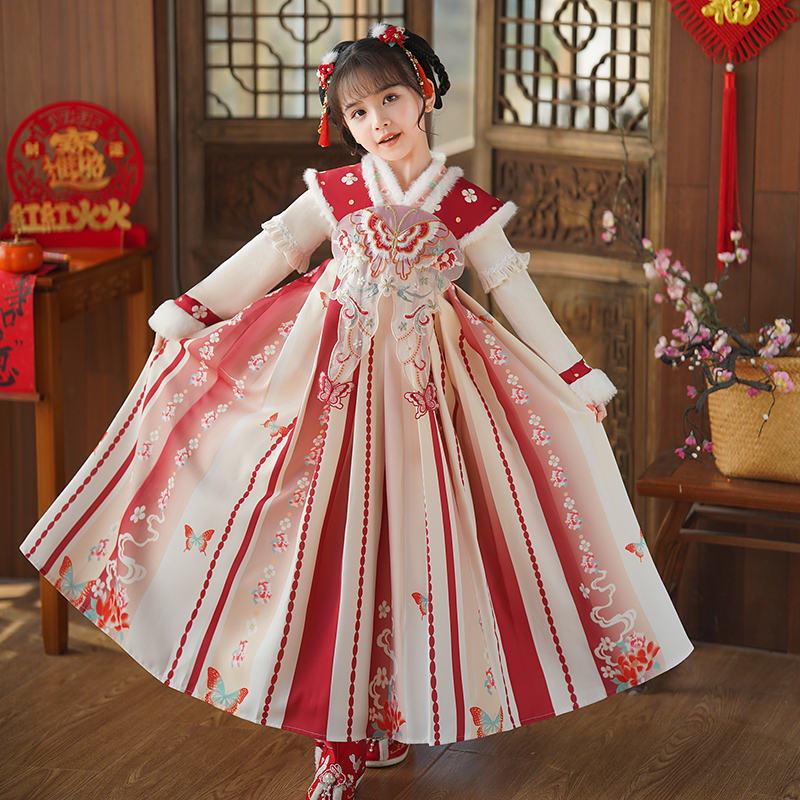 女童冬季汉服2025新款冬装加厚过年拜年服秋冬款儿童唐装新年衣服
