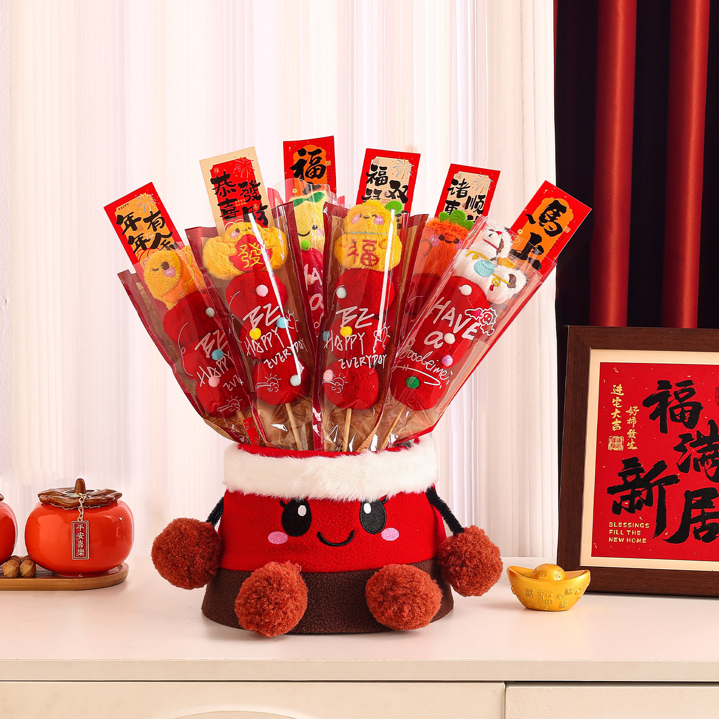 新年装饰摆件毛绒冰糖葫芦福桶客厅桌面过年春节氛围布置礼物2026,家居饰品,装饰摆件,淘宝优惠券,粉丝福利购,淘宝优惠卷
