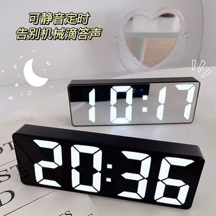 简约大数字电子时钟客厅电视柜台钟夜光静音LED闹钟表万年历温度