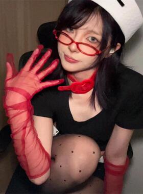 性感红色蕾丝长款手套