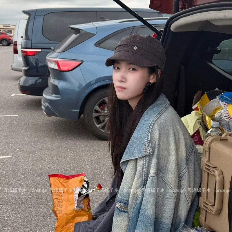 卢昱晓同款复古亚麻画家帽