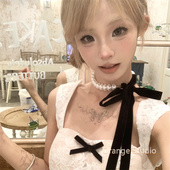 爱心珍珠蝴蝶结项链女日系复古轻奢气质锁骨链纯欲氛围感辣妹颈链