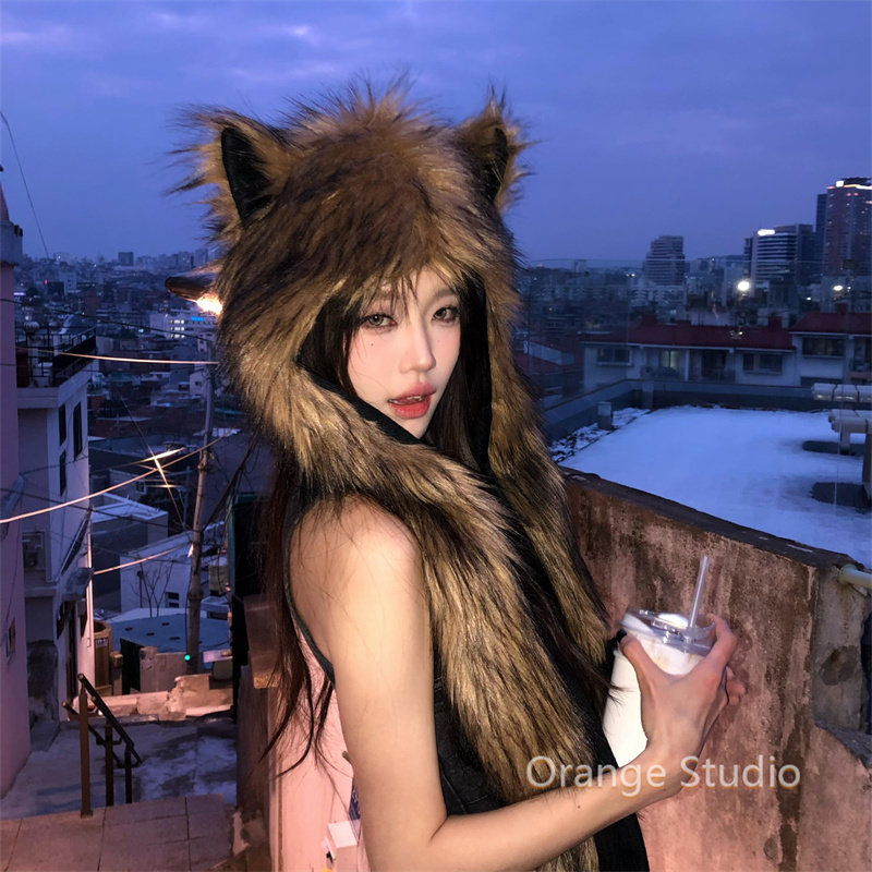 废土风辣妹仿狐狸毛帽子围巾手套一体秋冬甜酷亚文化兽耳帽毛绒帽,服饰配件/皮带/帽子/围巾,帽子,淘宝优惠券,粉丝福利购,淘宝优惠卷