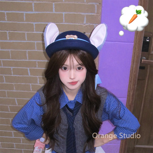 朱迪兔子警官圆顶帽子迪士尼疯狂动物城cos拍照装 饰耳朵礼帽盆帽