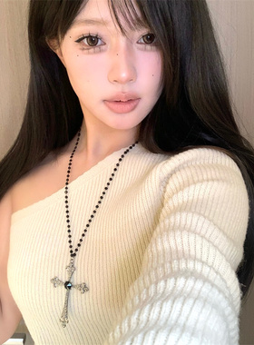 暗黑系亚文化十字架镶钻项链