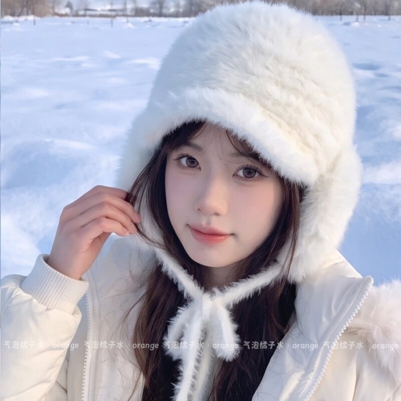 韩系毛绒保暖护耳针织马术帽