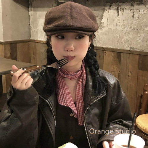 日系文艺复古红色条纹亚麻小丝巾