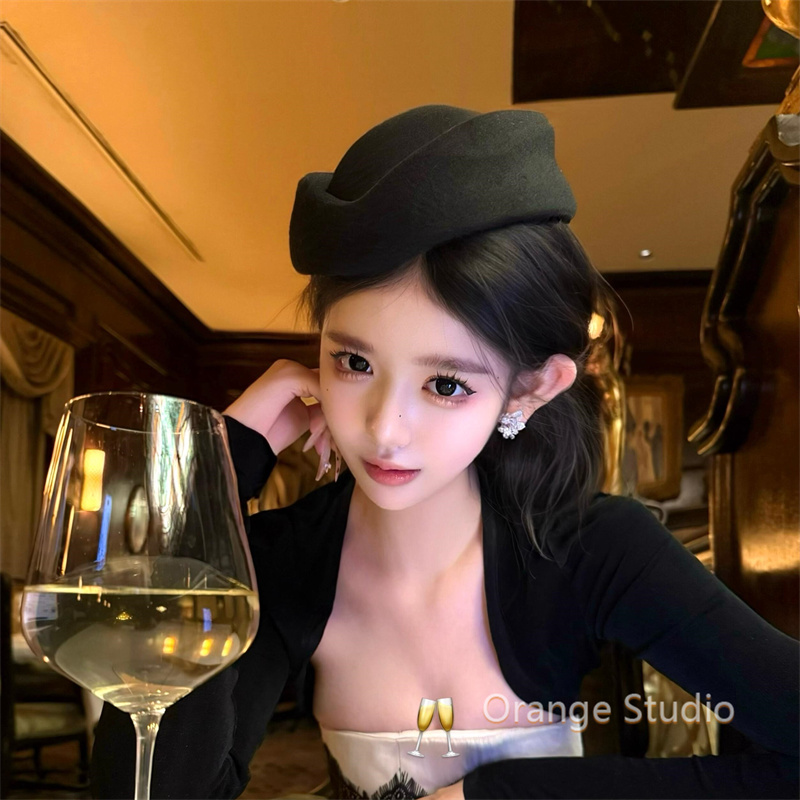 小香风黑色小礼帽优雅轻奢感贝雷帽配礼服裙帽子气质空姐制服帽女