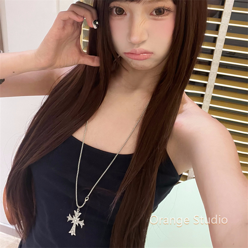 哥特风闪钻十字架项链