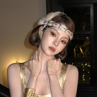 欧阳娜娜同款复古风水钻羽毛发带了不起的盖茨比舞会派对头饰发饰