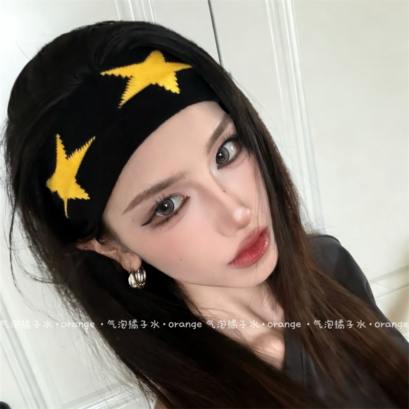 美式星星针织束发带嘻哈包头巾宽边弹力头箍夏季运动吸汗发带发箍