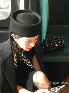 赫本风黑色平顶小礼帽