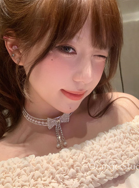 甜美公主风闪钻蝴蝶结珍珠项链