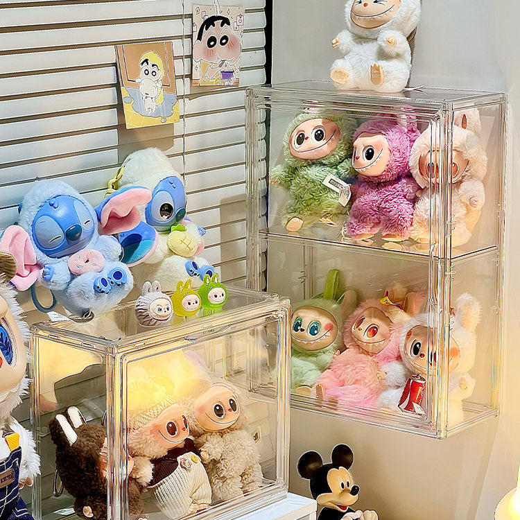 【香港澳门包邮】LABUBU搪胶模型收纳盒壁挂上墙透明展示柜多层防,收纳整理,手办收纳盒,淘宝优惠券,粉丝福利购,淘宝优惠卷