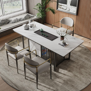 【香港澳门包邮】岩板茶桌椅组合家用轻奢一桌五椅茶台2025新款现