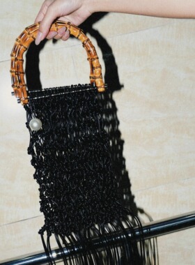 【正品现货】EvanaCheung【设计师】手工编织竹节流苏包