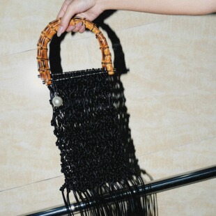 【正品现货】EvanaCheung【设计师】手工编织竹节流苏包