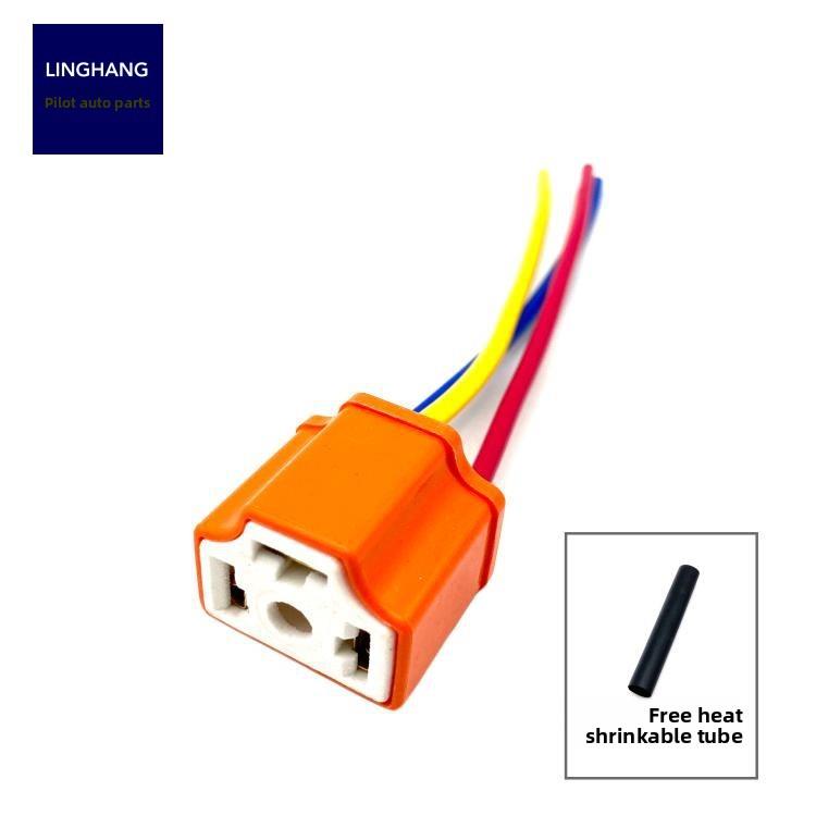 适配汽车远光灯和远光灯集成头灯插座H4灯泡纯铜线插头连接器灯座