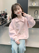春秋季 儿童新中式 洋气时髦国风翻领上衣大童 2025新款 女童卫衣春装