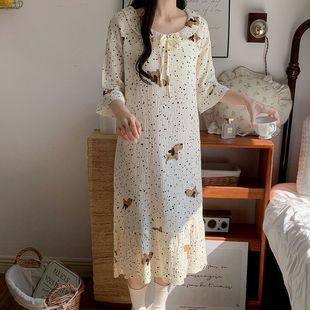 甜美可爱全棉套头睡裙 2025新款 长款 短袖 卡通印花睡衣女家居服夏季