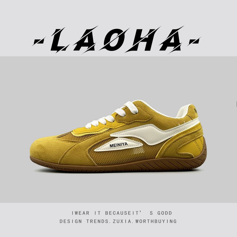 外贸！美拉德学院风复古平底德训鞋网面镂空拼接翻毛皮情侣阿甘鞋