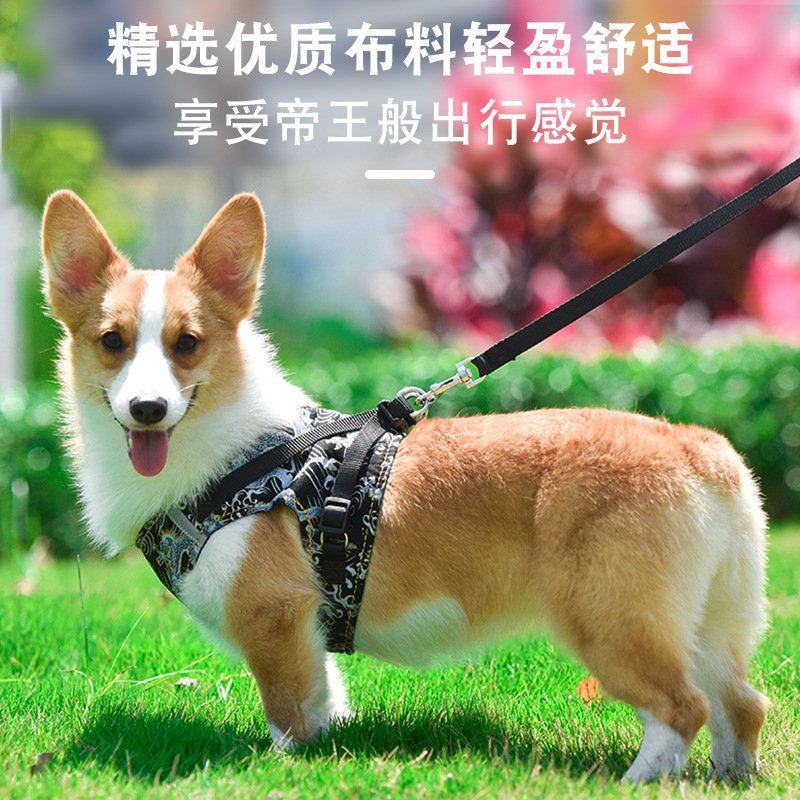 新款狗狗胸背带 背心式中国龙宠物胸背带反光宠物牵引绳现货