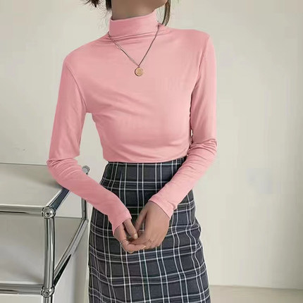 春季2026年早长袖t恤女士修身显瘦色上衣百搭打底衫潮0104z