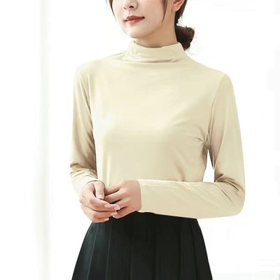 春季半高领打底衫内搭女士长袖t恤薄款百搭显瘦修身上衣0104z