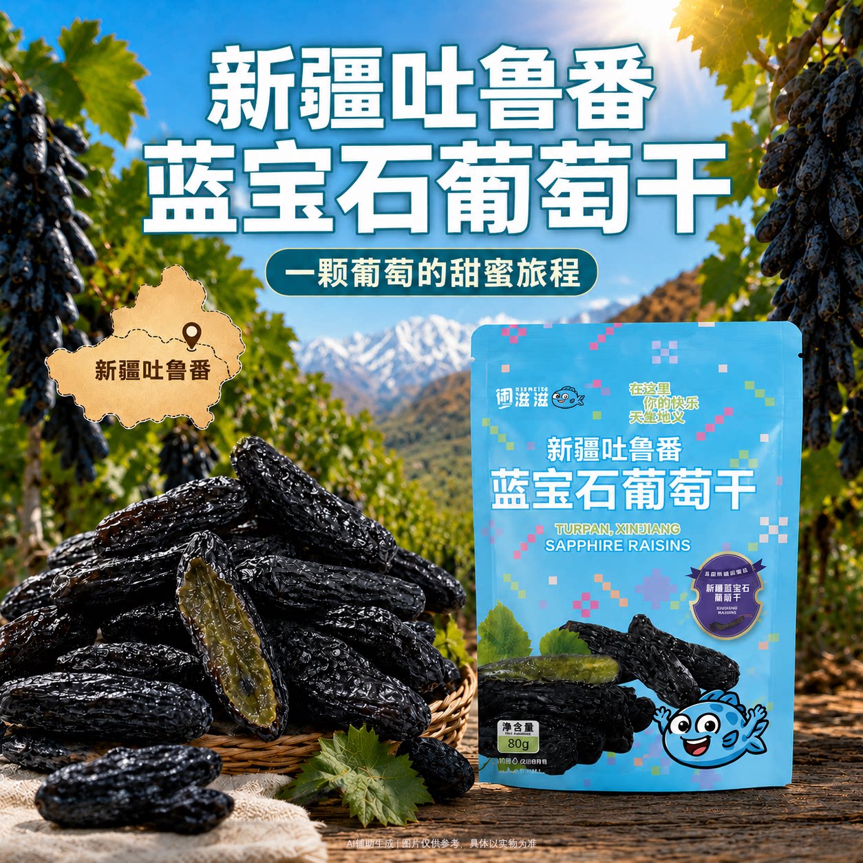 闲滋滋正宗新疆蓝宝石葡萄干袋装80g解馋零食大颗粒感