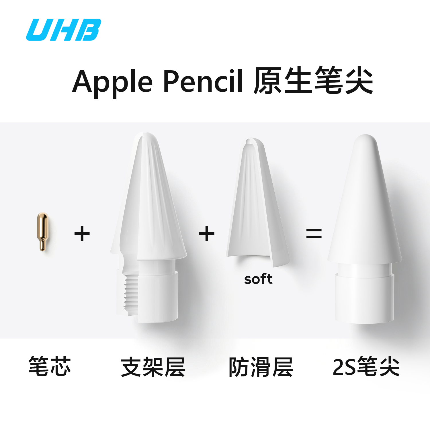 UHB 2S笔尖适用applepencil笔尖苹果ipad电容笔替换笔尖ipad手写笔官方笔尖阻尼感静音更耐磨一二代原生笔尖