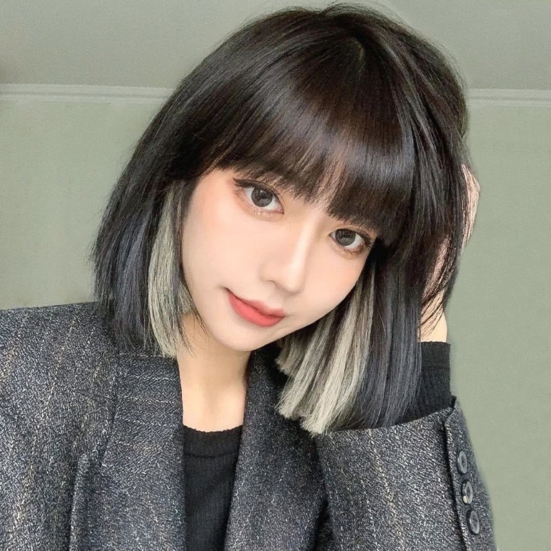 假发女短发挂耳染锁骨发仿真人发丝自然少女全头套式lisa同款发型