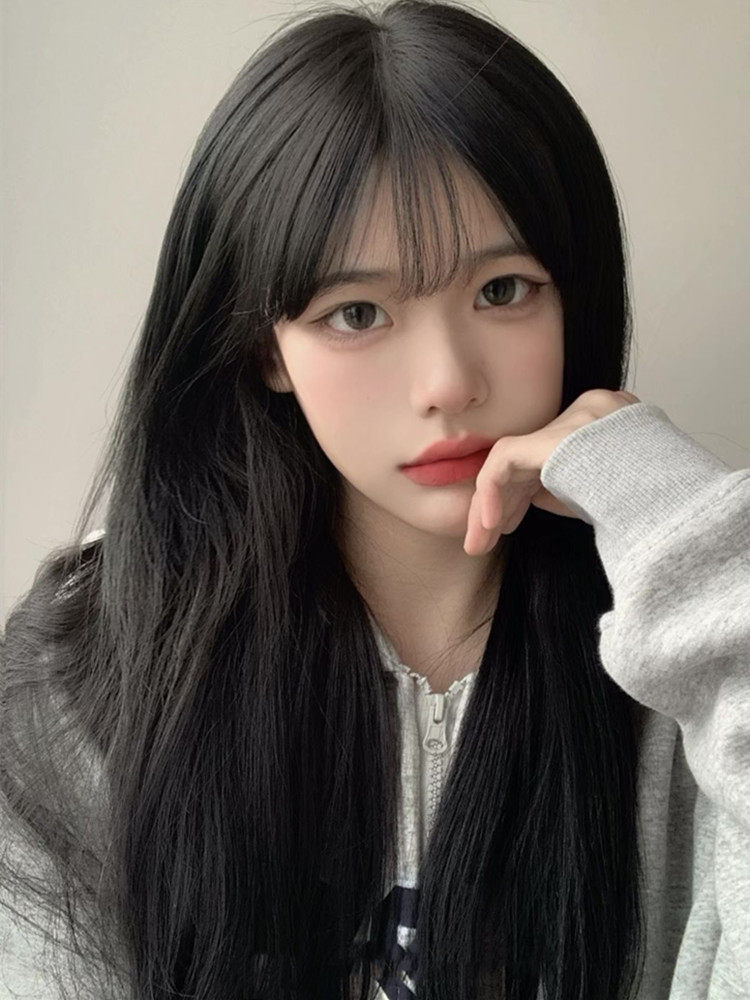 假发女长发自然逼真全头套网红空气刘海黑长直发蓬松中长发锁骨发