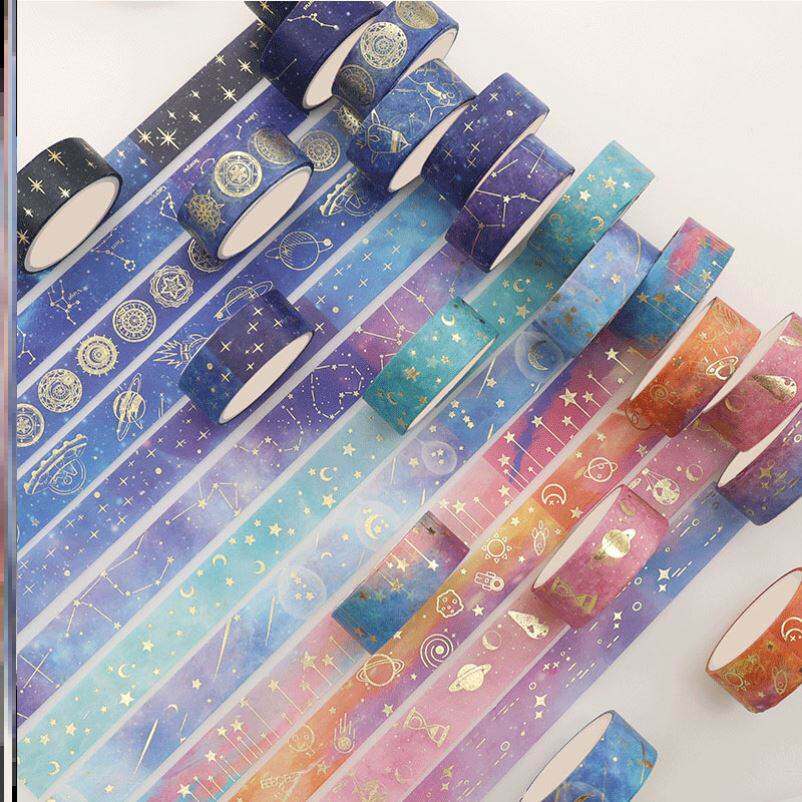 12 Pcs/Set Stars Planet Washi Tape Gold Foil Masking Tape