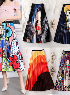 Summer Elastic waistline Pleated skirt 松紧腰百褶裙半身裙