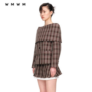 WMWM 设计感时尚 女装 外套 高级感流行气质一字肩裹肩两件式 西装