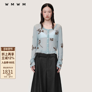 【SALE】【WMWM】高级休闲花卉提花针织开衫休闲秋冬时髦女装上衣