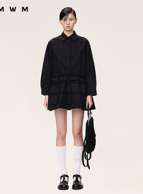 【WMWM】时尚航海可拆卸蕾丝拼接裙摆夹克流行秋冬上衣