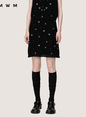 【WMWM】2025秋冬新品流行设计感高级休闲强缩羊毛绣花针织半裙